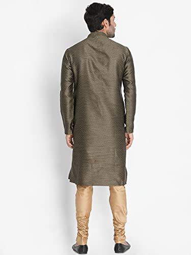 Image of VASTRAMAY Men's Black Cotton Silk Blend Kurta and Pyjama Set VASMK047BLnPRG 36
