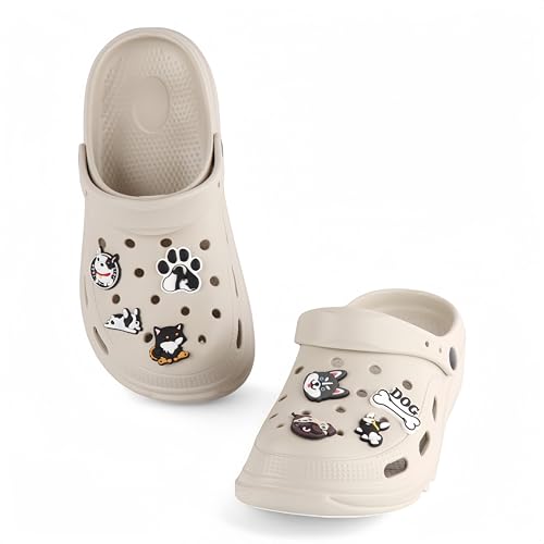 CHILLIFE Zuecos de Plataforma de Mujer con Charms de Perros Removibles, para Trabajo, Playa y Jardín – Fabricado en Portugal (Beige, Sistema Tallas Calzado EU, Adulto, Números, Mediano, 39)