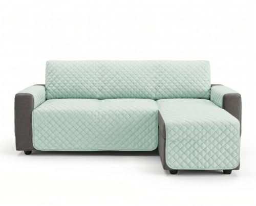 MARTINA HOME - Funda Sofá Chaise Longue 200 Aguamarina Dual Brazo Izquierdo/Derecho - Protector Sofá Acolchado Suave y Resistente - Ideal para Mascotas y Niños - Protección Manchas, Desgaste, Arañazos