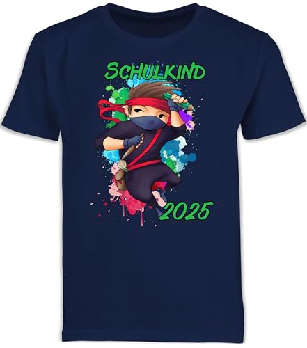 Kinder T-Shirt Jungen Schulanfang - Einschulung - Cooler Ninja Junge 2025-128 (7/8 Jahre) - Navy Blau - Tshirt Schulkind Outfit 1.Schultag schulanfänger grundschule 2023 kindershirts t Shirt