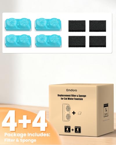 Image of 4 Pack of Emdoro Official Replacement Filters and Sponges (2 Months Set) for Stainless Steel Cat Water Fountain