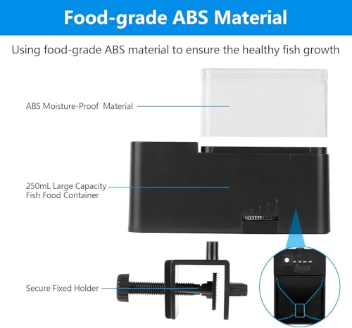 AQQA Futterautomat für Aquarium, 250ml Große Kapazität Futterautomat Fische mit Vier Zeitmessmodi, Einstellbare Futterautomat Fische Aquarium für Urlaub oder Geschäftsreisen – Bild 4