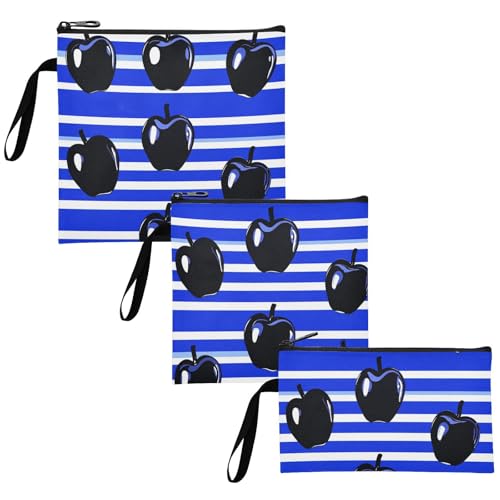 Black Personalized Royal Blue Striped 3 Piecing Reusable Snack Bags and Sandwich Bags Multi-Use Food-Safe Storage Zipper Bag for Picnic Work Travel Office
