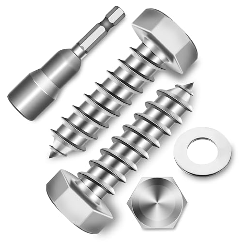 (12-Set) 3/8 x 1-1/4" Lag Screws, Stainless Steel Heavy Duty Hex Head Lag Bolts for Wood, Commercial/Industrial Grade 1/4 Bolts, Mounting Screws Bolts Kit, Bright Finish by Marysino