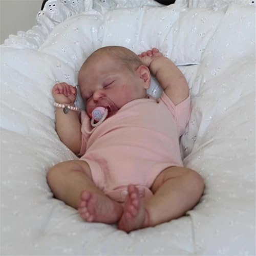 Reborn Baby Realistische - 19 Zoll Reborn Puppe Weichem Stoffkörper Lebensecht Vinyl Babypuppen wie EIN Echtes Schlafendes Baby Puppe Handgefertigte mit Zubehör für Kinder Geschenke Spielzeug – Bild 3