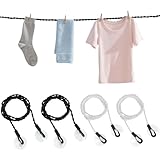 4PCS Travel Clothesline, Portable Travel Clothesline with Hooks & Suction Cups, Strong Clothes Line for Camping, Indoor Drying Solution for Hotel Room, Essential for Cruise Ship (Black White)