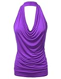 FASHIONOLIC Women's Casual Halter Neck Draped Front Sexy Backless Tank Top (S-3XL) (CLLTJ316) Purple