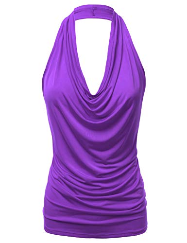 Fashionolic Women's Casual Halter Neck Draped Front Sexy Backless Tank Top (S-3Xl) (Clltj316) Purple S #TOP28