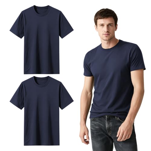 Image of ORJ 2 Pack Men t Shirts Crew Neck Short Sleeve Men's Undershirt Plain Polyester tee Bulk Stretch Soft Tees