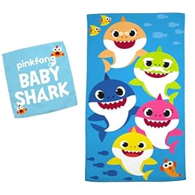 Franco Baby Shark Kids Bath/Pool/Beach Soft Absorbent Cotton Terry Towel with Washcloth 2 Piece Set, 50 in x 25 in 41ieMR3CbHL. SS280