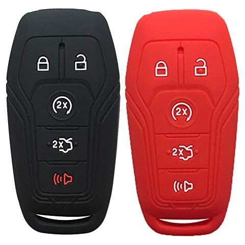 AUTODA Silicone Key Fob Cover Case Skin Jacket Fit for 5 Buttons Ford Smart Key F-150 Lincoln Fusion MKZ Mustang MKC (Black Red) Cover