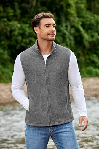 COOFANDY Mens Minimalist Fleece Vest Casual Sleeveless Jacket Lightweight Outerwear Vests for City Layers Heather Grey,L2