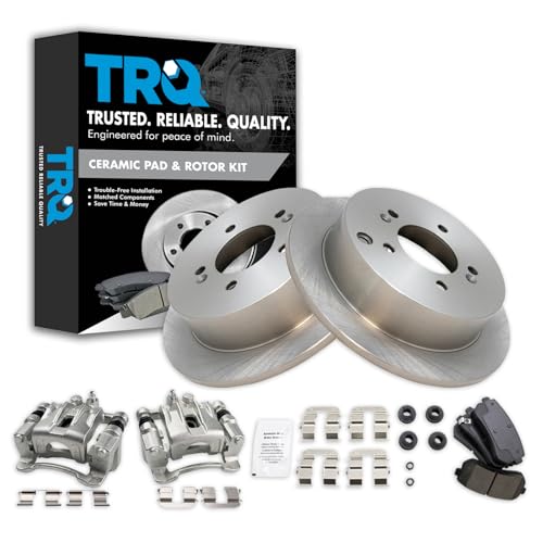 Image of TRQ Rear Brake Pad and Rotor Set Ceramic Solid Rotors Calipers | For 2010-2015 Hyundai Tucson 2011-2016 Kia Sportage