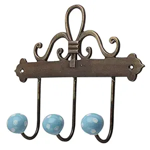 Indian-Shelf Ceramic Wall Hangers - Turquoise Wall Hooks - Dot Wall Hangings - Cupboard Hooks for Hanging - Key Holder for Office Wall - Door Hangers - Cloth Hanger - Robe Hooks - 4 Pack [7 Inches]