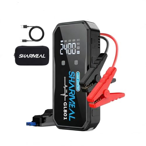 SHARMEAL 24000A Jump Starter Power Pack 12V Portable Car Battery Booster, Car Starter Power Bank with Jump Leads, LCD Sc - Detailed View