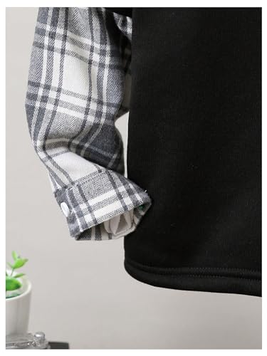 Verdusa Boy's 2 in 1 Hooded Sweatshirt Top Plaid Print Front Pocket Drop Shoulder Hoodie4