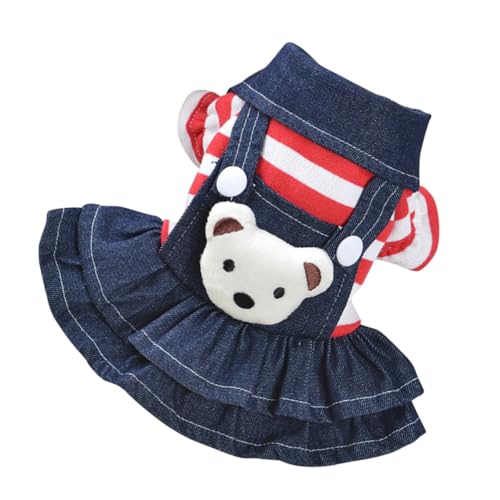 FIXOSHEE Kleine Hunde Bekleidung Rotes Jeanskleid Gestreift Bequem Leicht Für Alltag Outdoor Spaziergang Sport Haustiermode