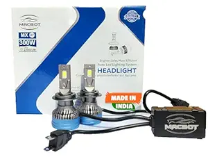 MACBOT Made in India 300Watt MX-H7 LED Headlight Bulb - Superior Illumination with 2-Year Replacement Warranty (Set of 2, 150/150W 12V