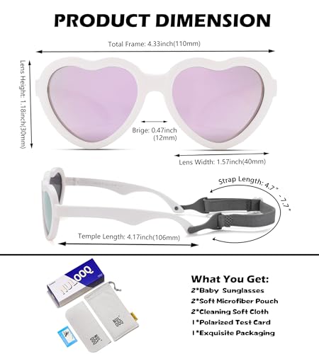 Flexible Heart Shaped Baby Polarized Sunglasses with Strap Adjustable Toddler & Infant Age 0-24 Months3