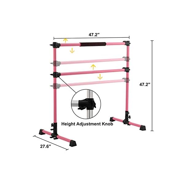 ZELUS-4ft-Portable-Ballet-Barre-for-Home-Gym-Freestanding-Dance-Exercise-Equipment-for-Home-Workouts-Fitness-Flexibility-Training-with-Stretch-Band-and-Tote ZELUS Portable Ballet Barre for Home Gym | Freestanding Dance Exercise Equipment for Home Workouts Fitness Flexibility Training with Stretch Band and Tote (4ft, Pink)