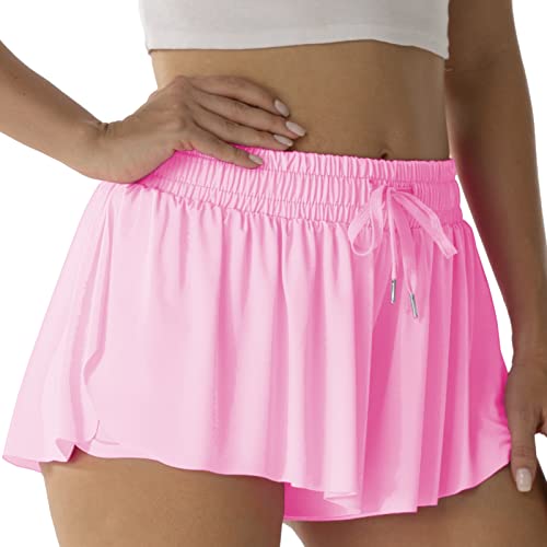 Image of Flowy Athletic Shorts for Women Running Tennis Butterfly Shorts Girls 2-in-1 Double Layer Quick-Drying Comfy Shorts