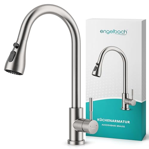 Engelbach® Grifo cocina - extraíble y giratorio 360 grados para un alcance máximo - acero inoxidable 304 con 2 tipos de chorro, griferia, torneiras de cozinha, Cepillado