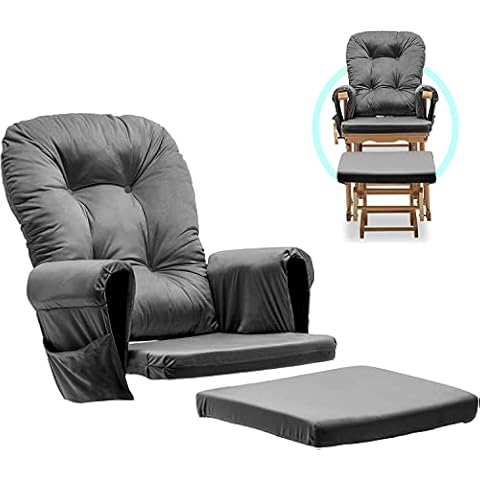ONPNO Glider Rocker Replacement Cushions Set - 5PCS Back/Seat/ Footstool/Arms Thicken Cushions for Nursery Wooden Rocking Chair Universal, Soft Velet Cover Easy to Clean, w/Storage Pocket, Dark Grey Cover