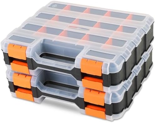 weyleity Small Parts Organizer | 2 PCS Storage Case Tools Box 34-Compartments Double Side Organizer Box with Removable Dividers for Small Hardware, Screws, Bolts, Nuts, Nails, Beads