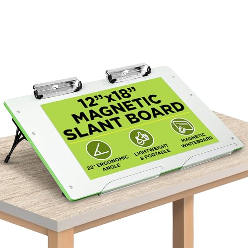 Visual Edge - Slant Board for Writing – Adjustable Magnetic Whiteboard & 22° Angle Ergonomic Desk for Reading, Writing, Drawing and Studying – Portable Tabletop Stand for Students and Teachers - Green