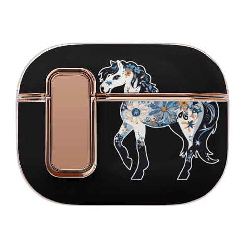 Funda protectora para auriculares con estampado floral de caballos de equitación compatible con Airpods Pro 2