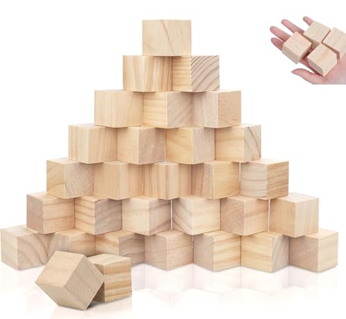 Cubos de madera, 30 piezas, Cubos pequeños de madera en blanco, 3 x 3 x 3 cm. Materiales para manualidades, piezas de juego y dados para manualidades, sellos DIY