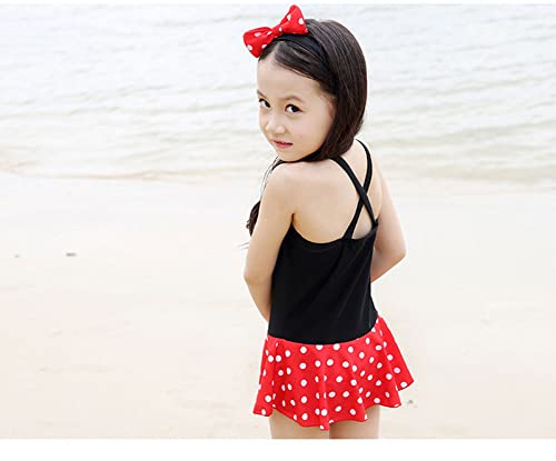 Kid Toddler Baby Girls Bathing Suit Bow Dot One Piece Swimsuit Swimwear, Red Black, Large #TOP6