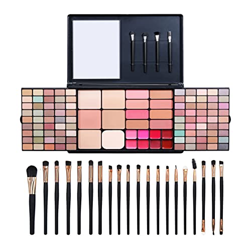 Professional Makeup Palette Set Kit Combination Full Kit with Mirror 90 Color Eyeshadow Palette 8 Blush 8 Lip Gloss 5 Powder 1Makeup Puff 4 Cosmetic Brush + 20Pcs Brush Teens All In One Gift Makeup Sets (P112)