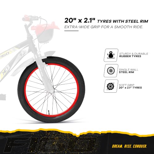 Image of XCi Figo 20T Black YellowKids Cycle, Single Speed Steel Frame Cycle, Ideal for 5-8 Years Unisex