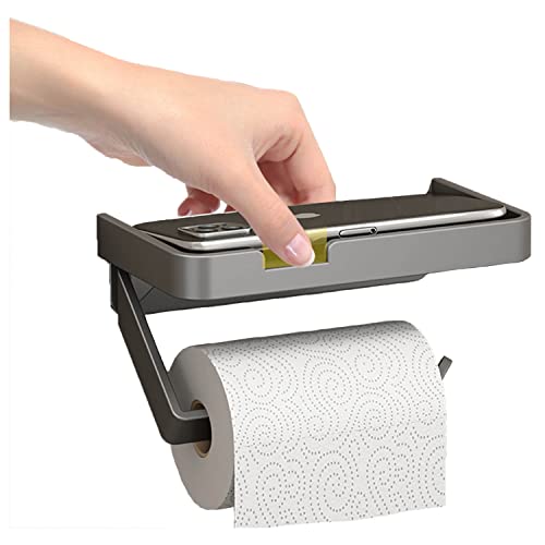 Porte Papier Toilette Support Papier Toilette Mural(Auto-Adhesif/Percage) avec Etagères Spacieuses Humanisiertes Design Porte Rouleau Papier Toilettes Adhésivité Forte,Antirouille,Imperméable (Silber) Cover