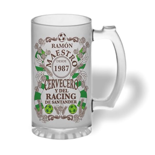 Bee Ingenious Jarra cerveza personalizada Maestro cervecero y del Racing de cristal esmerilado con nombre y año personalizados Regalo para hombres. Regalo para padre, novio. (Maestro Racing)