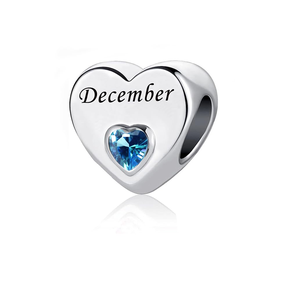 OutstandLong January-December Birthstone Silver Charm 12 Months Color Love Heart Crystal Birthday Bead for Pandora Bracelets-image-44