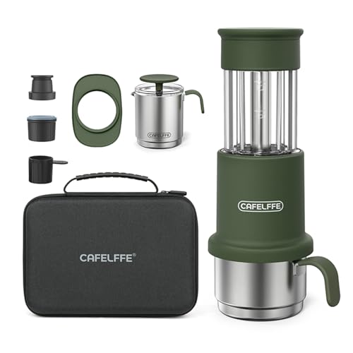 Tomvorks Portable for Capsules and Ground Coffee with 10-15 Bar Pressure Control Ideal for Home Use and Travel Material Stainless Steel (Green)