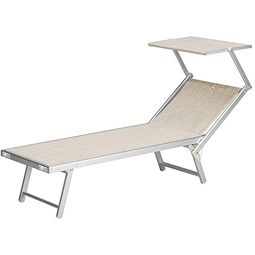 Bakaji Lettino Prendisole Pieghevole Da Mare Stabilimento Spiaggia Professionale Struttura In Alluminio 190 X 60 X40/90 Cm Sdraio Mare Spiaggia Piscina Con Tettuccio Parasole (Ecru Melange) - 3