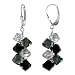 925 Sterling Silver Leverback Drop Earrings Handmade with Black and Clear Swarovski Crystals