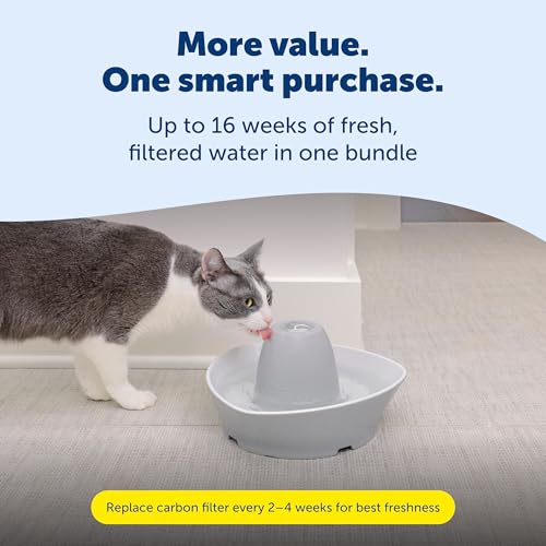 Image of PetSafe Ceramic Pet Fountain with 4-Pack of Carbon Filters for Cats and Small Dogs 60 Oz Water Capacity Whisper-Quiet Water Flow Great for Shy or Timid Pets Fresh, Filtered Water