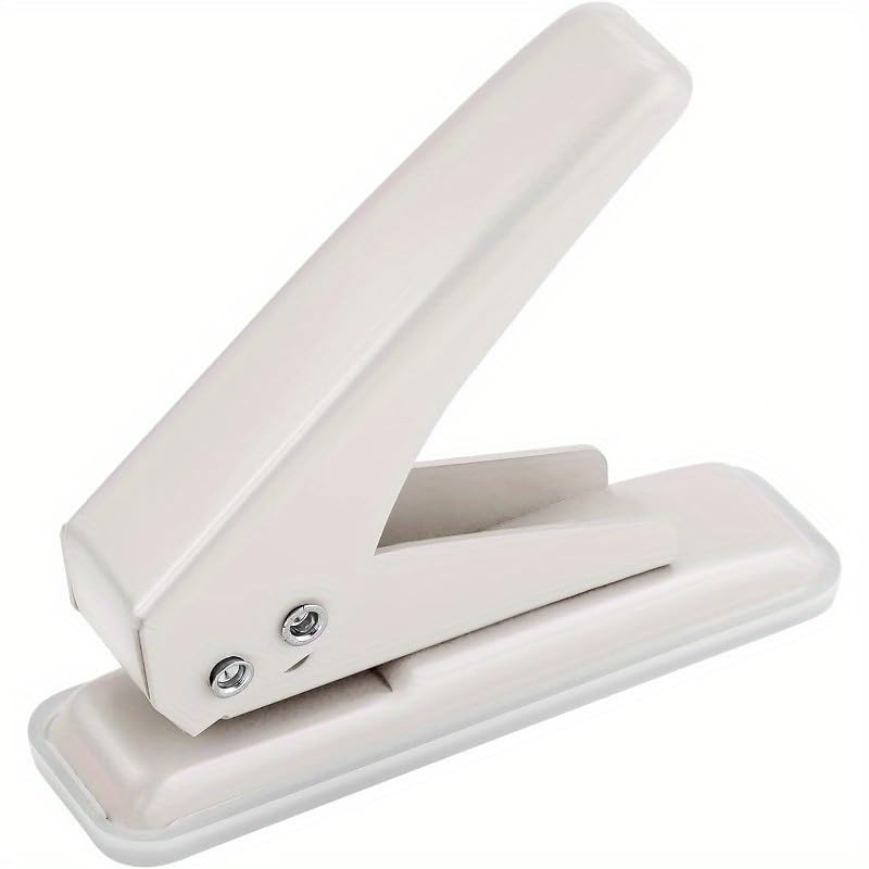 Single Hole Punch, 20 Sheet Puncher Heavy Duty Paper 1/4 Hole Punch Capacity Metal Hole Puncher with Skid-Resistant Base for Paper, Chipboard, Art Project (White)