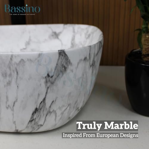 Image of BASSINO 18x13x5.5 Inches Ceramic Wash Basin /1 Year Warranty /Table Top Washbasin /Wash Basin Counter Top /Ceramic Sink Wash Basin /Ceramic Basin For Bathroom /Dining Hall /Living Room(Glossy Finish)