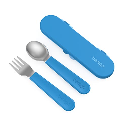 Image of Bentgo Kids Stainless Steel Utensil Set - Reusable Fork, Spoon & Storage Case, PFAS- & BPA-Free, Easy-Grip Handles, Lightweight, Dishwasher Safe, School Lunch, Travel & Outdoors (Blue)
