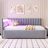 Éclairage d'ambiance LED:: Créez une ambiance spéciale avec cette pièce de tête multifonctionnelle de canapé avec des lumières LED changeantes de couleur, qui peuvent être contrôlées deux fois via votre téléphone portable ou votre télécommande. L'orientation réglable de la partie tête peut être placée sur le côté gauche ou droit du lit, permettant ainsi différentes divisions de pièces