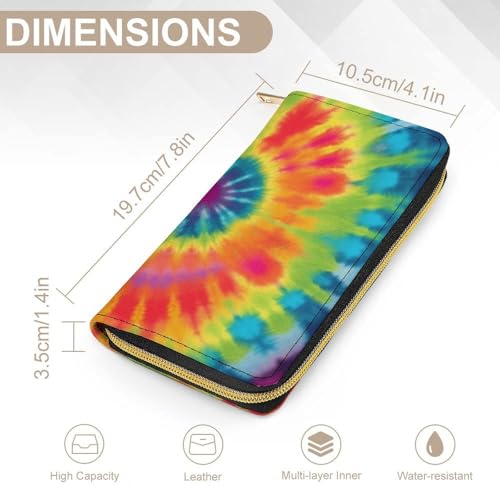 Tie Dye Rainbow Print Long Wallet for Women Men PU Leather Card Holder Organizer with Zipper Coin Pocket & Cash Slots2