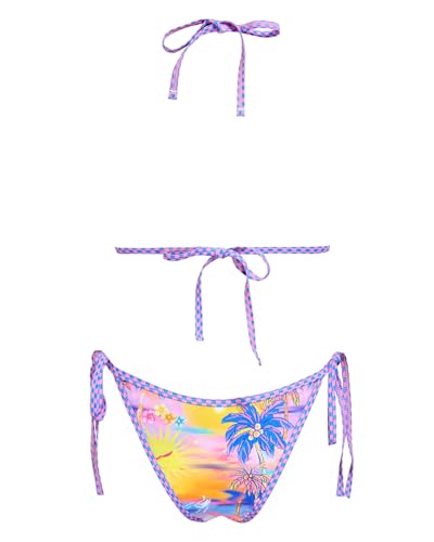 Image of Women's Triangle Bikini Set String Swimsuit Print Tie Smocked Ruched Two Piece Bathing Suit