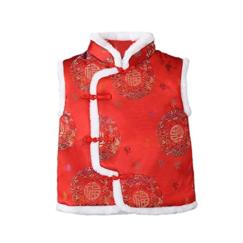 Unisex Kids Vest Fleece Vest Coat Chinese New Year Button Up Vintage Traditional Tang Tops Warm (Red, 3-4 Years)