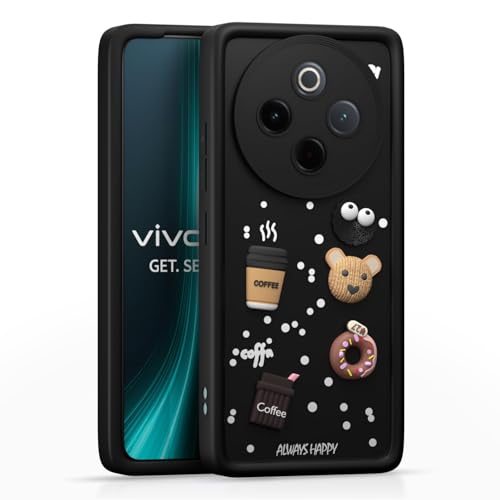 Image of Bintage CASE Cute Fun Taddy Cartoon 3D Ball Bear Milk Cake Coffee Silicon Case Full Body & Camera Protection Back Cover Compatible for IQOO Z10 5G - Black
