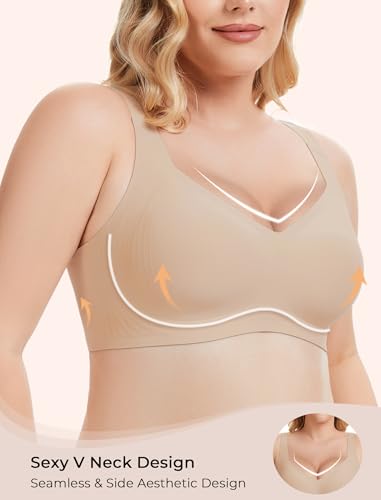 Image of Gailife Womens Jelly Comfortable Bras for Women No Underwire Supportive Bra | Wireless Bra Seamless Bralette Push Up,Soft Tshirt Bras,Mesh V /V Neck,U-back /X-back,Breathable Semi-fixed Pads,Bra Extender